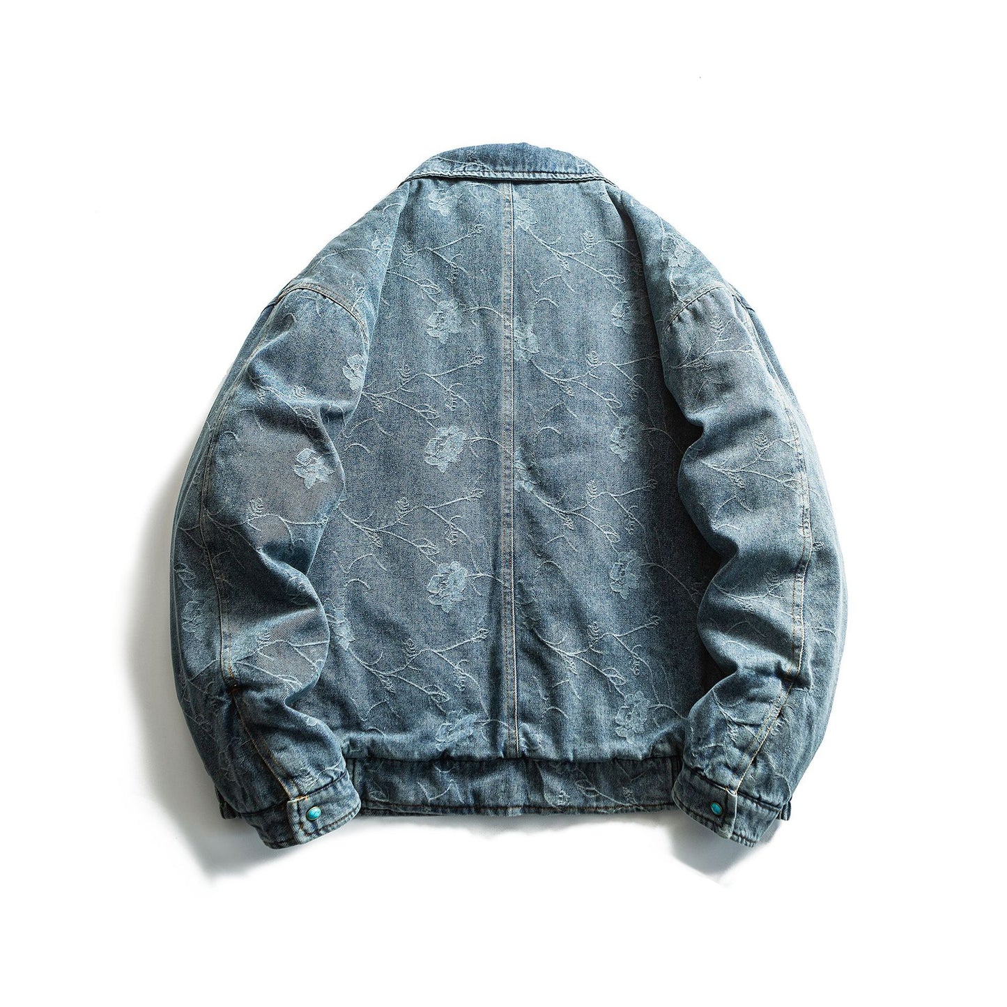 Vintage Jacquard Pattern Thick Insulated Denim Cotton Winter Outerwear for Men
