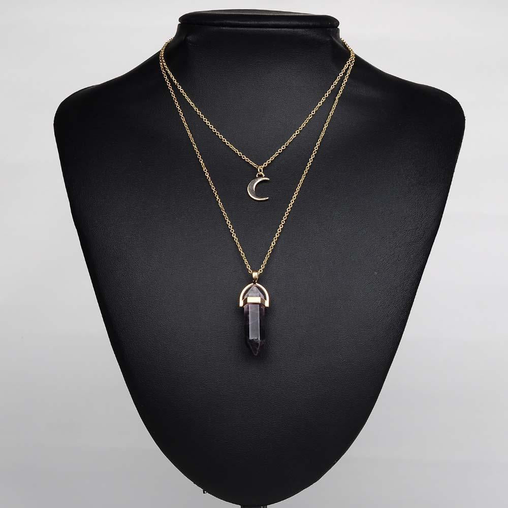 Natural Stone Quartz Stone Moon Choker Crystal Pendant Necklace