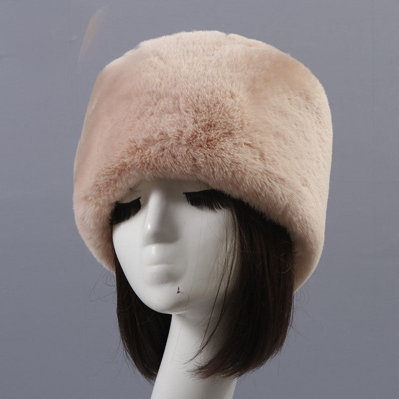 Winter Faux Fur Flat Top Hat Warm Brimless Acrylic Womens Hats Plush Russian