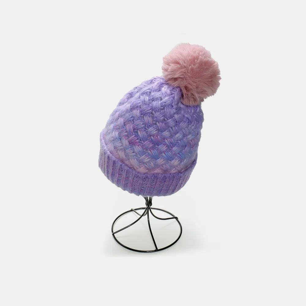Gradient Acrylic Knitted Beanie Hat with Pompom, Essential Winter Head Accessory