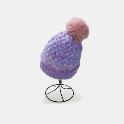 Gradient Acrylic Knitted Beanie Hat with Pompom, Essential Winter Head Accessory