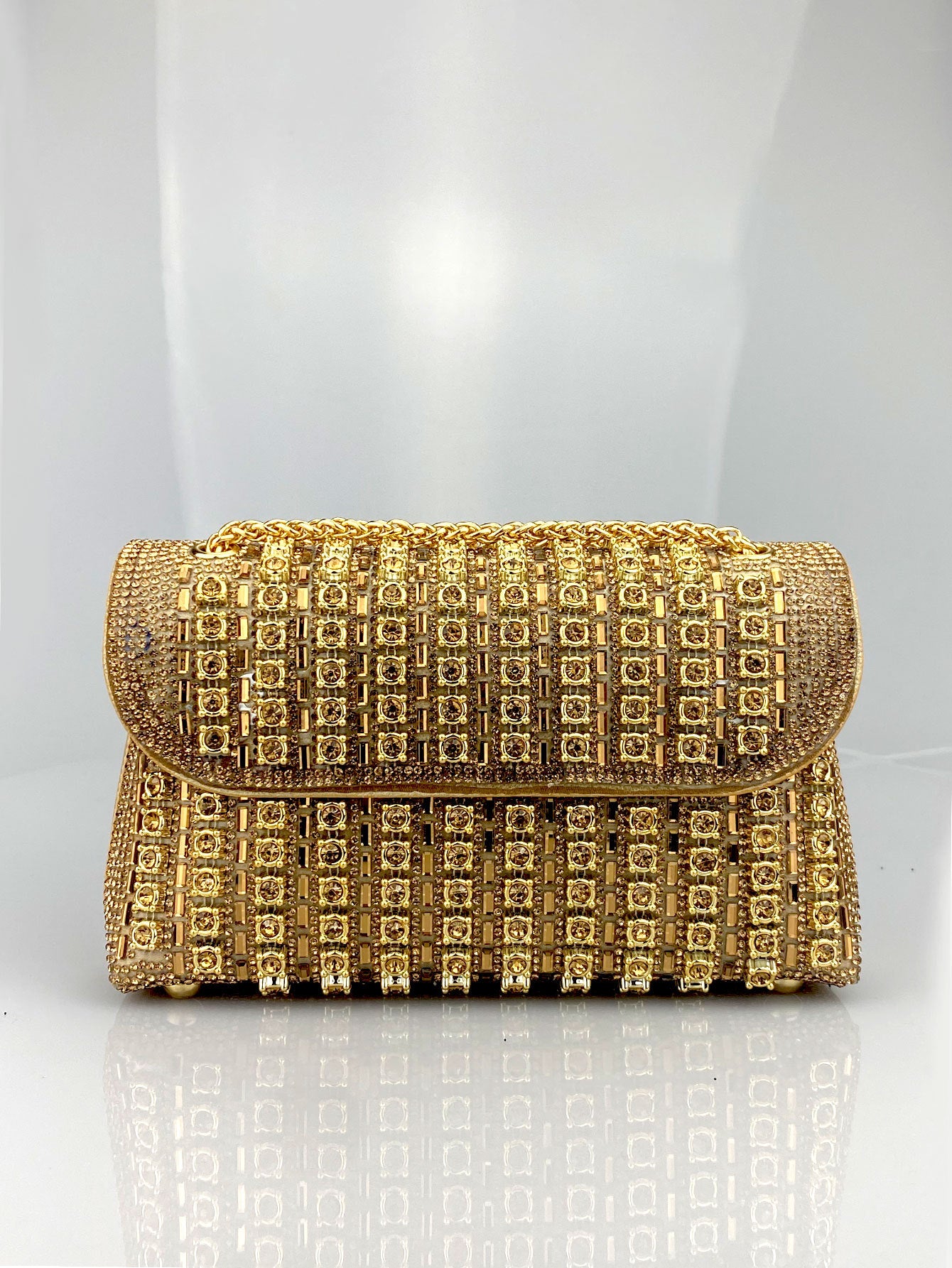 Rhinestone Embellished Evening Clutch Elegant Shoulder Chain Strap Accessory Bag