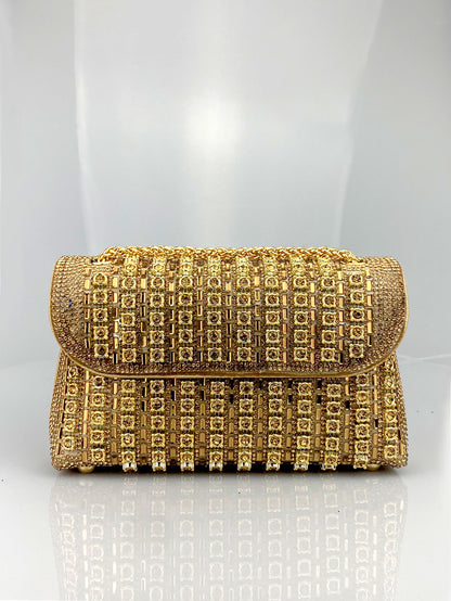 Rhinestone Embellished Evening Clutch Elegant Shoulder Chain Strap Accessory Bag