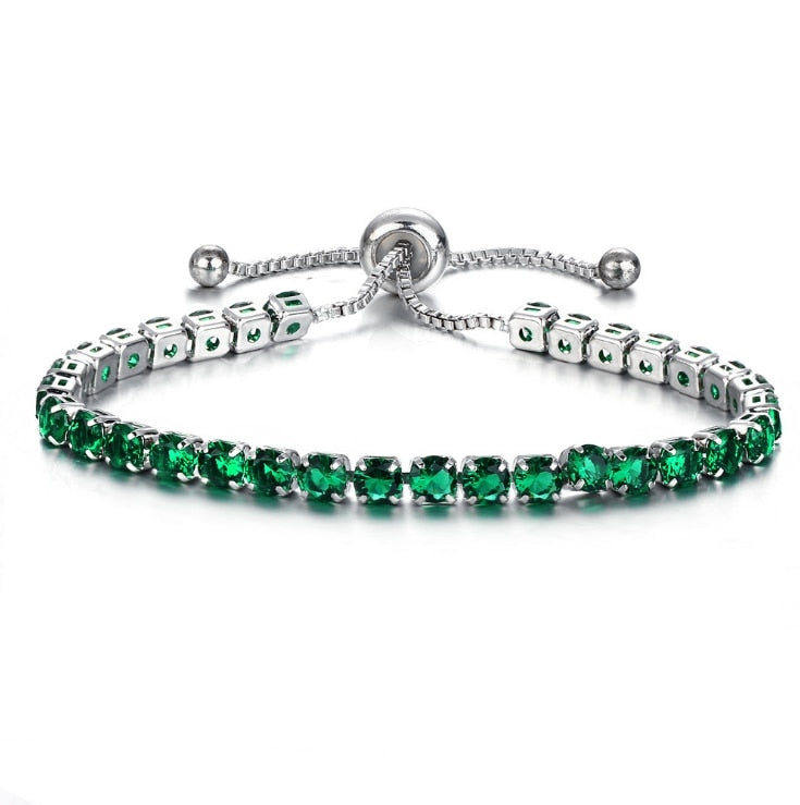 Silver Gold Adjustable CZ Tennis Bracelet, Round Cut, Elegant Crystal Jewellery Women's