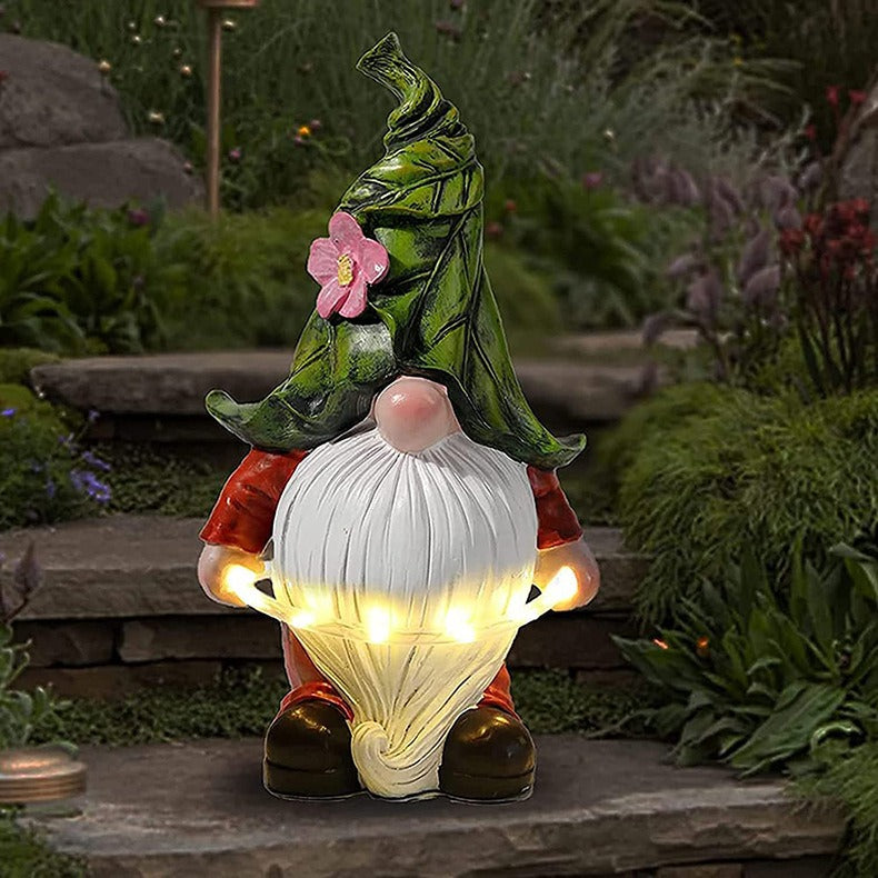 Solar Powered Resin Garden Gnome with Hula Hoop, Outdoor Decorative Statue Light