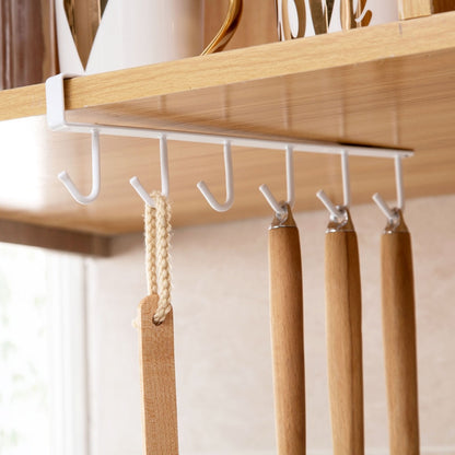 Over Shelf Hanging Rack 6 Hooks Iron Punch Free Install 26x6.5x2.2cm Single