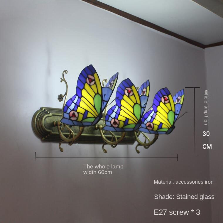 Home Butterfly LED Wall Lamp Stained Glass European Countryside Style Lighting