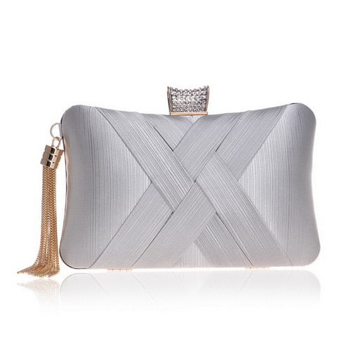 Elegant Satin Tassel Clutch Bag Evening Party Purse Wedding Bridal