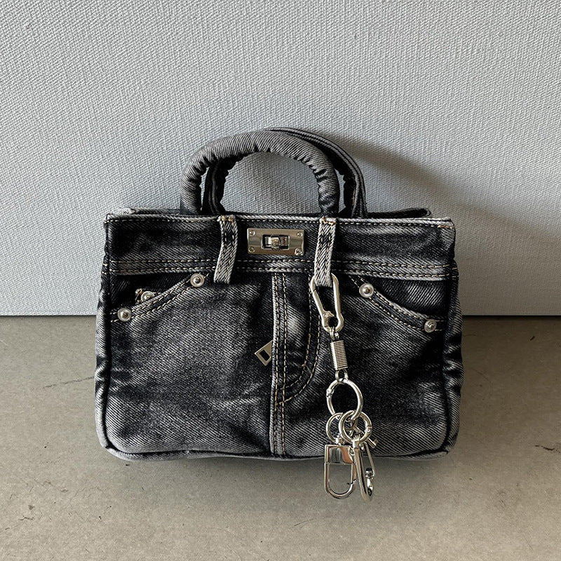 Women's Denim Shoulder Bag Medium Square Retro Crossbody Casual Storage Option