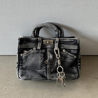 Women's Denim Shoulder Bag Medium Square Retro Crossbody Casual Storage Option