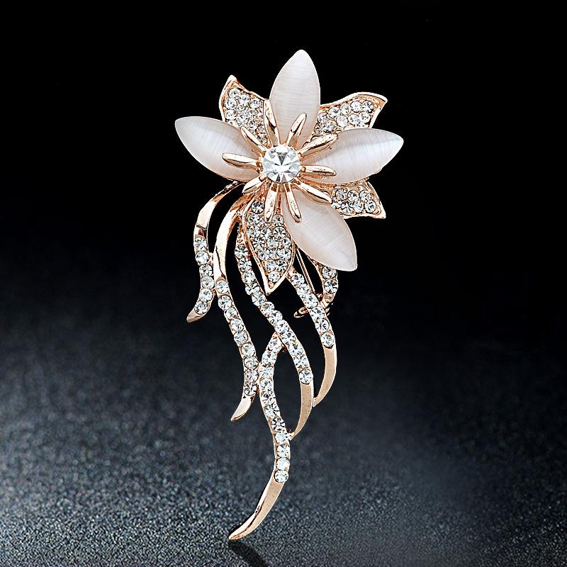 Opal Stone Flower Brooch Pin Elegant Women’s Jewellery Accessory