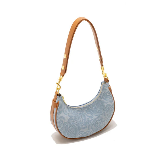 Luxury Denim Half Moon Shoulder Bag Vintage Canvas Crossbody Handbag
