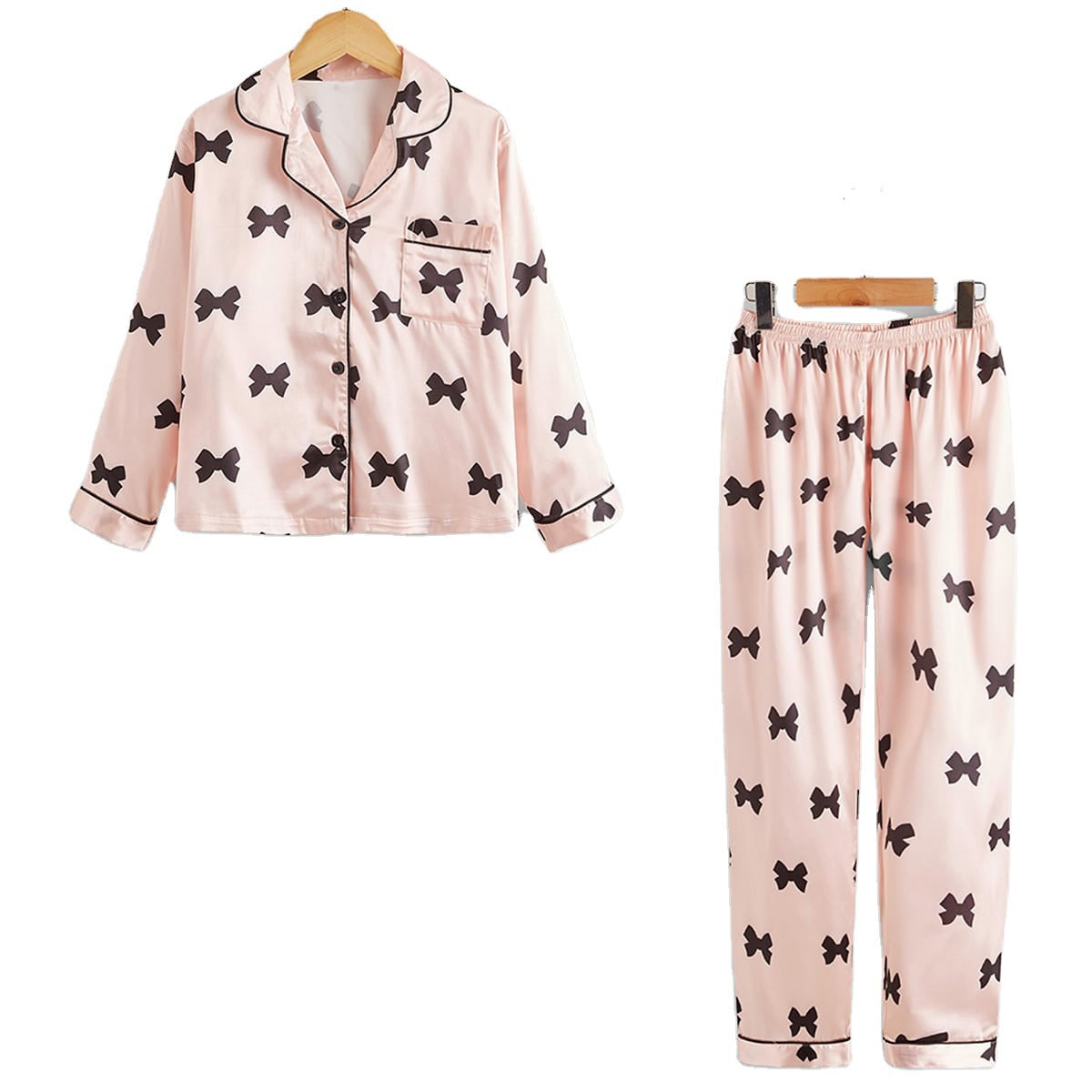 Children's Girls Satin Pyjama Set - Bow Print, 4 Colours, Ages 8-16, Luxury Nightwear