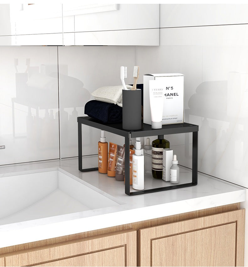 Kitchen Countertop Tiered Shelf Black Finish Two Tier Storage Rack 30cm Depth