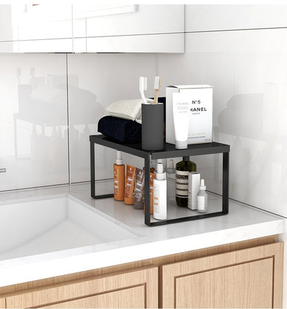 Kitchen Countertop Tiered Shelf Black Finish Two Tier Storage Rack 30cm Depth