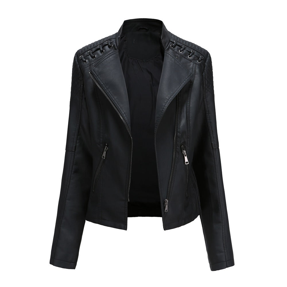 Women's Faux Leather Motorcycle Jacket Slim Fit Short Style Casual Lightweight Coat