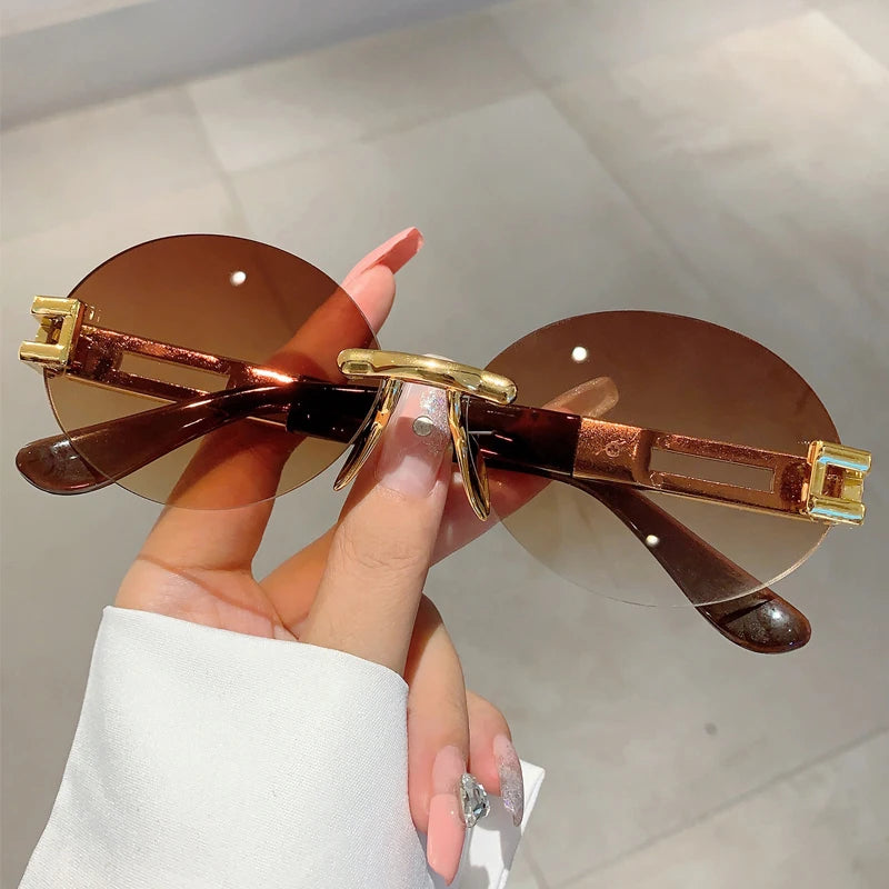 UV400 Protection Anti-Glare Frameless Oval Sunglasses for Women Outdoor Activity