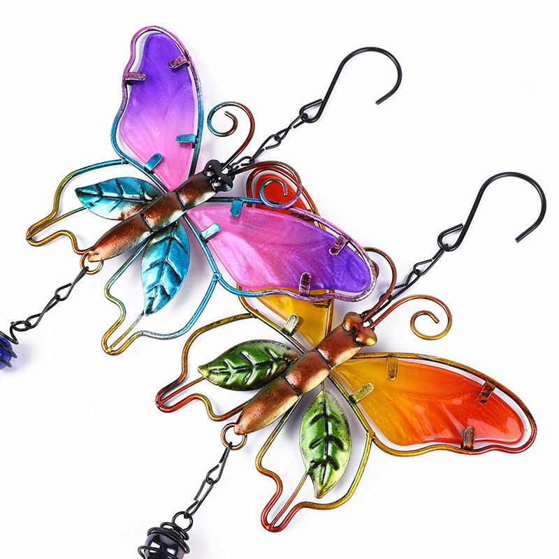 Butterfly Wind Chime Aluminium Tubes Painted Glass Home Decor Hanging Ornament
