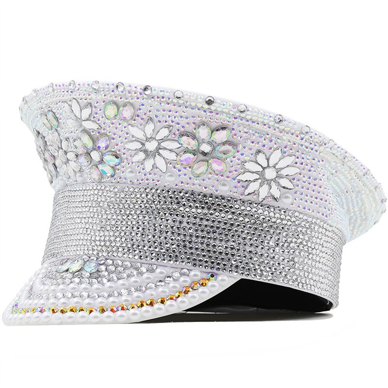 Ladies' Elegant Wedding Party Hat with Gold Diamond Pearl Floral Detailing 79cm