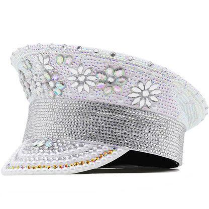 Ladies' Elegant Wedding Party Hat with Gold Diamond Pearl Floral Detailing 79cm