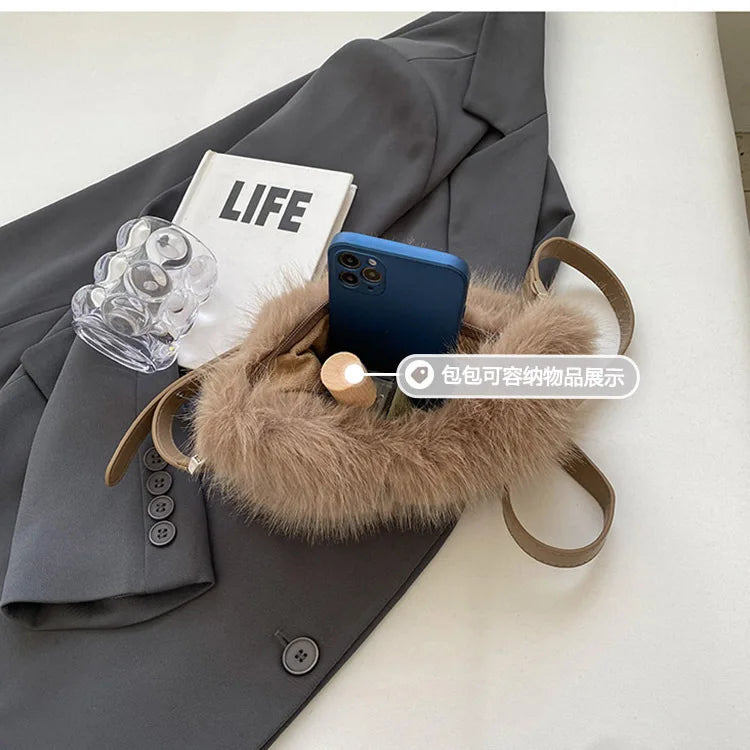 Luxury Women's Plush Handbag Trendy Small Crossbody Tote for Winter