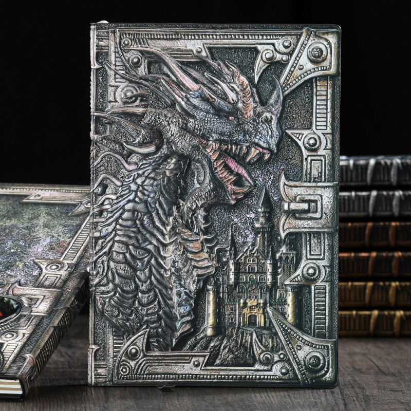 Retro Embossed Dragon Notebook A5 Journal with 3D Leather Cover Fire Fantasy