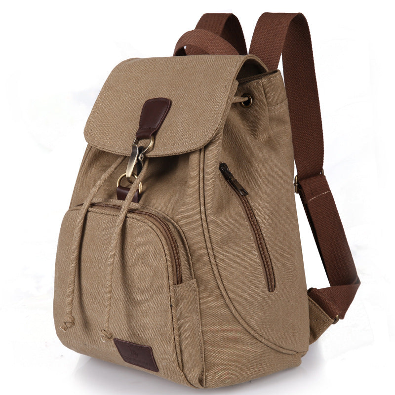 Retro Canvas Rucksack Backpack Drawstring Front Pocket School Travel