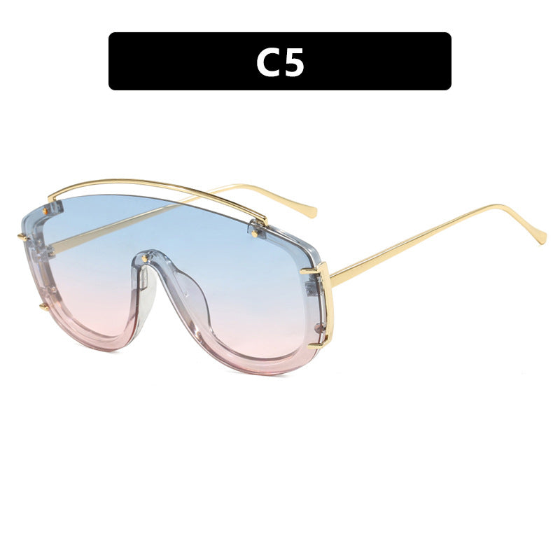 Women's Large Frame One-Piece Sunglasses Metallic UV Protection Outdoor Fashion