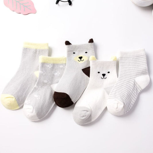 Kids Autumn Winter Cotton Socks 5 Pack Striped Cartoon Soft Warm Cosy Selection