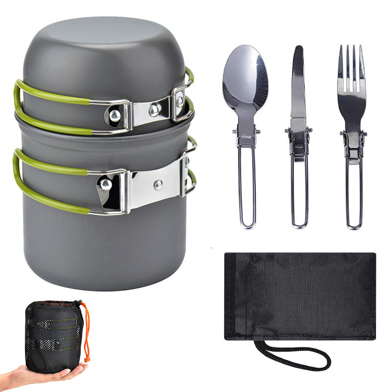 Aluminium Alloy Camping Cookware Set Lightweight 1-2 Person Tableware Included