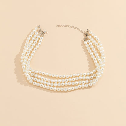 4 Row White Round Pearl Choker Necklace Women's Jewellery Jewelry