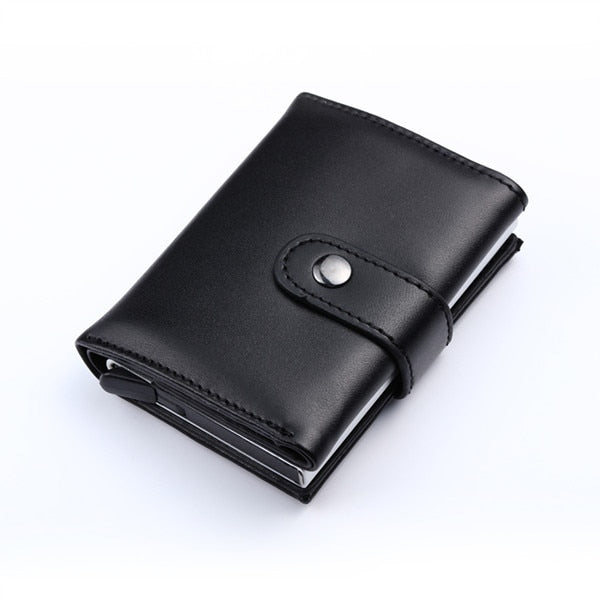 Genuine Leather RFID Card Holder Wallet for Men and Women with Metal Card Case