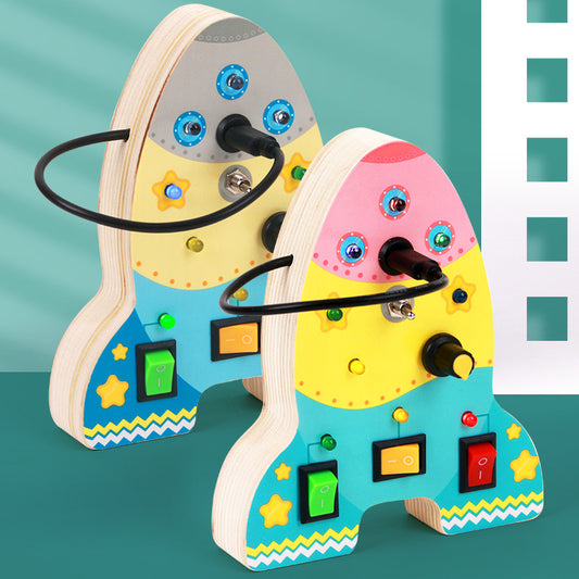 Rocket Busy Board for Kids Educational Wooden Toy Switches Lights 36+ Months