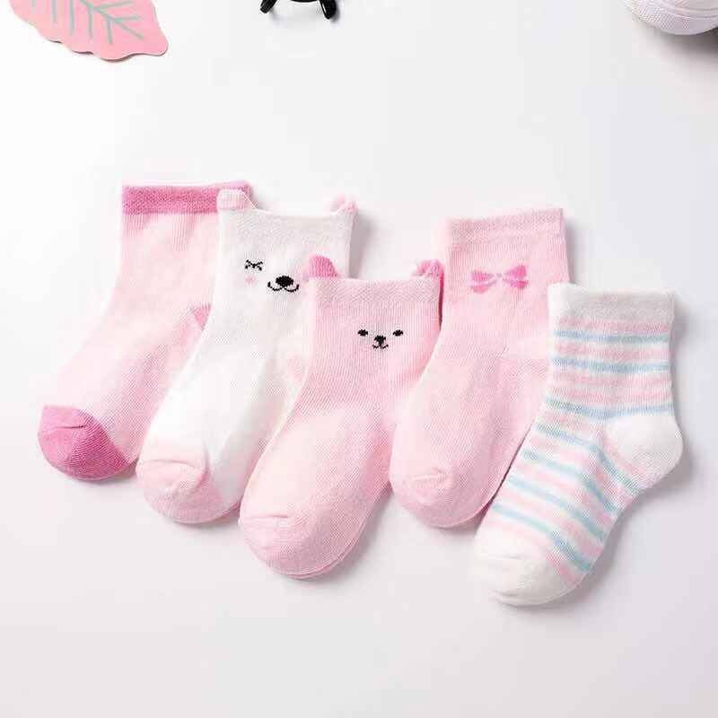 5 Pairs Baby & Toddler Cartoon Animal Socks, Soft Cotton, Ages 0-6 Years Pink Blue