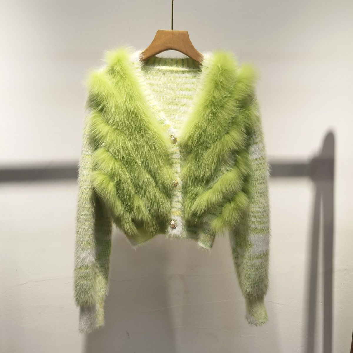 Women's Trendy Faux Fur Coat Knitted Cardigan Sweater Jacket V-Neck Long Sleeve Slim Fit