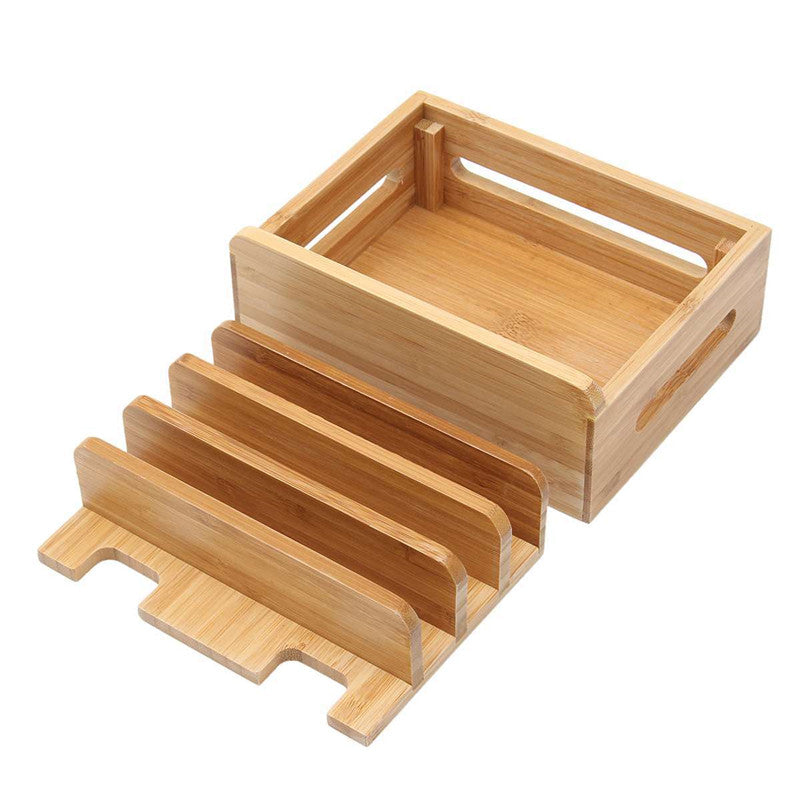 Bamboo Charging Dock Station Organizer Tablets Phones Eco-Friendly Storage Stand