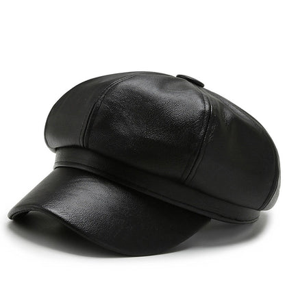 Faux Leather Hat Unisex Baker Boy Cap Newsboy Gatsby Cabbie Fashion Accessory