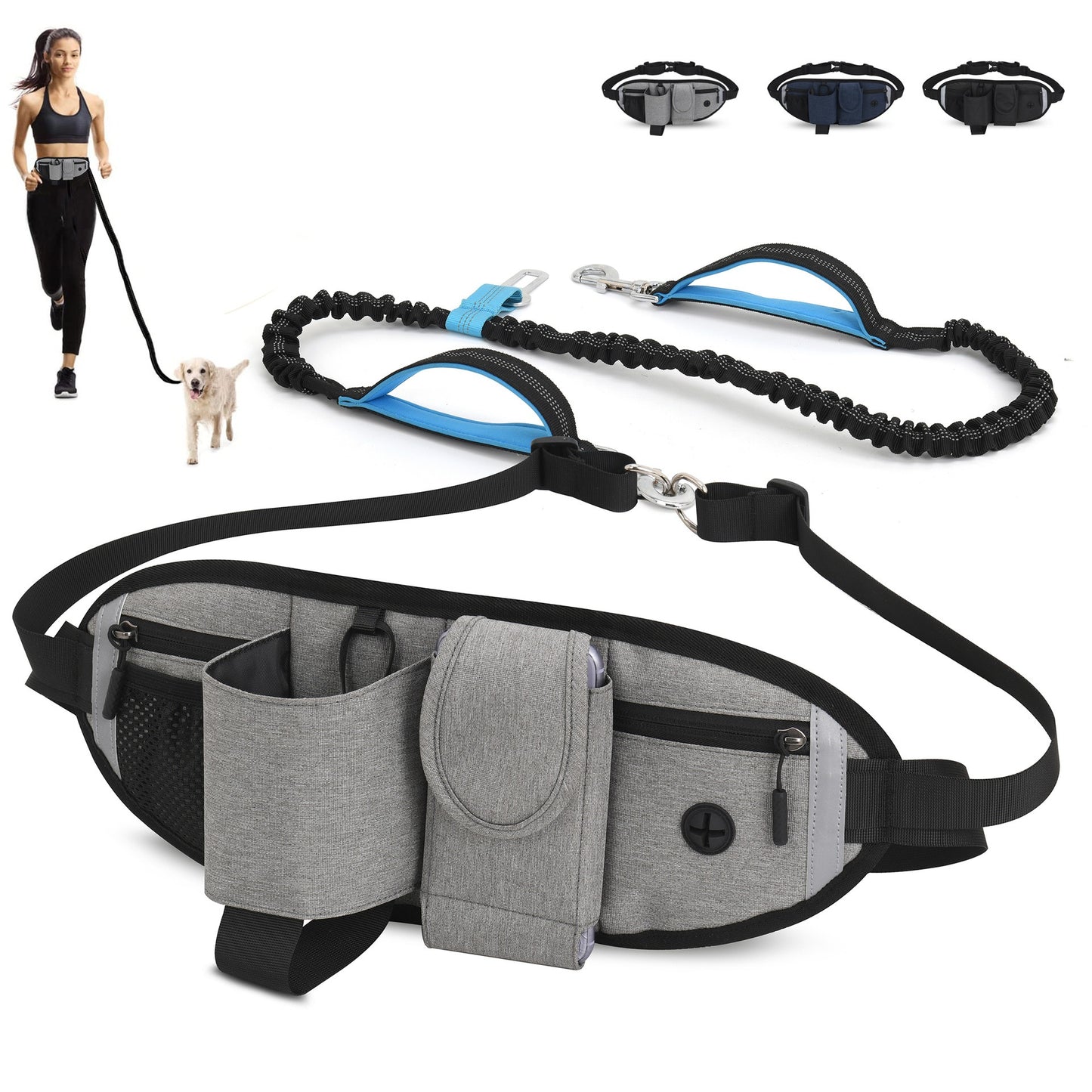 Hands-Free Dog Walking Belt Waterproof with Bungee Leash and Adjustable Waist