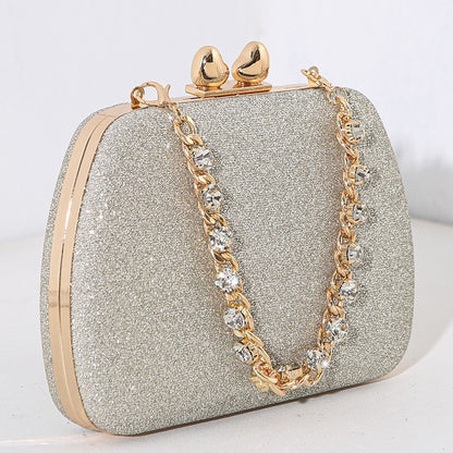 Gold Tone Glitter Gemstone Chain Handle Crystal Small Bag Handbag
