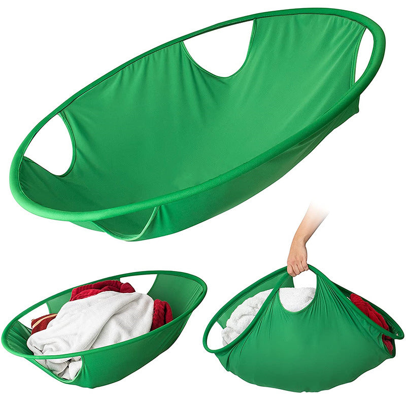 Laundry Hamper Basket Foldable Portable Oval Green Imitation Silk 21in 26in