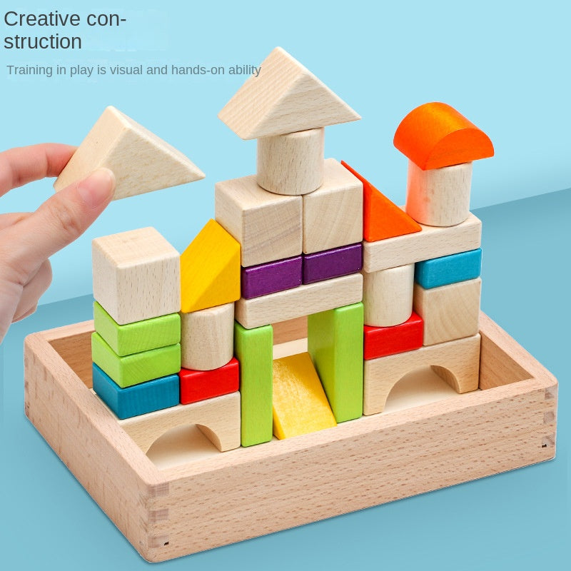 Wooden Building Blocks Educational Set Shape Colour Recognition Play for Kids