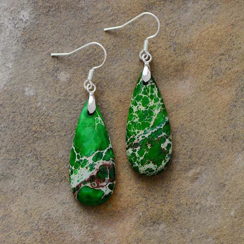 Natural Stone Teardrop Earrings Copper Hook Gemstone Jewellery Fashion 5.8cm