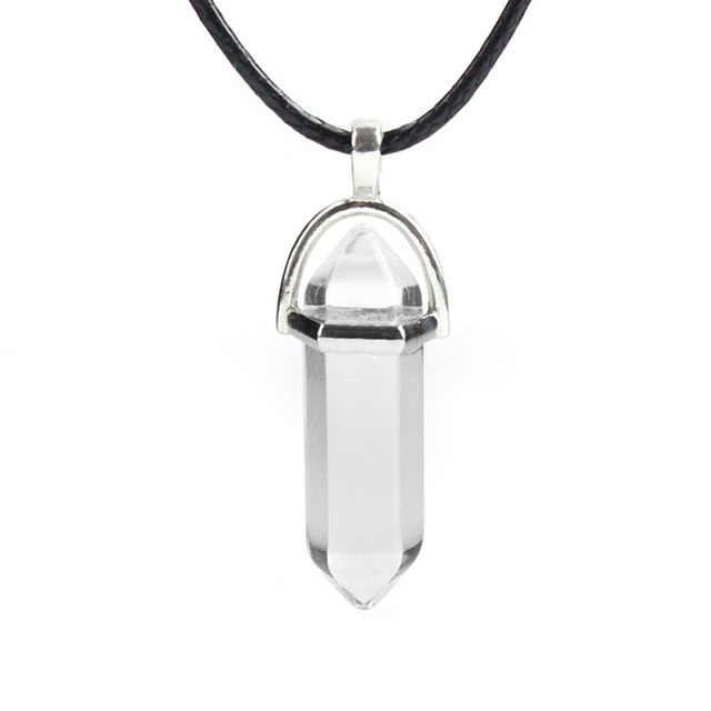 Natural Crystal Turquoise Glass Stone Pendant Necklace Leather Chains