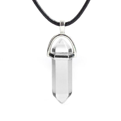 Natural Crystal Turquoise Glass Stone Pendant Necklace Leather Chains