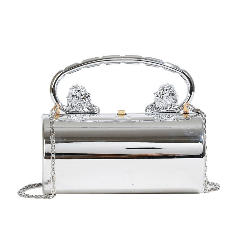 Women's Metallic Lion Handle Handbag Acrylic Clutch with Detachable Strap