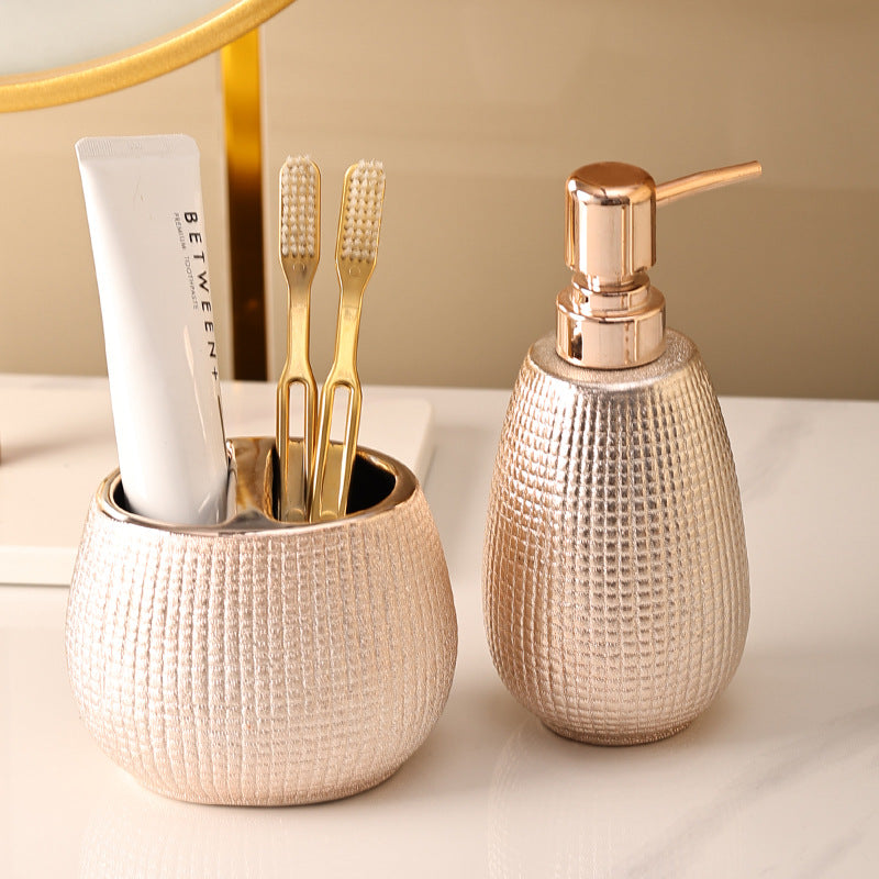 4pc Set Rose Gold Ceramic Tooth Brush Soap Dish Dispenser Bathroom