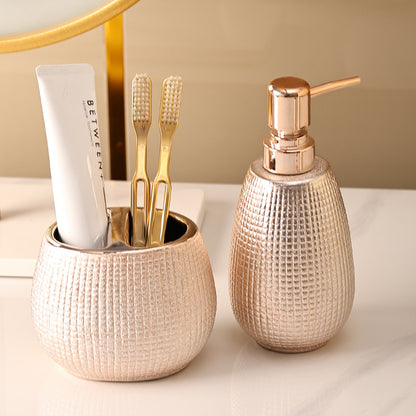 4pc Set Rose Gold Ceramic Tooth Brush Soap Dish Dispenser Bathroom