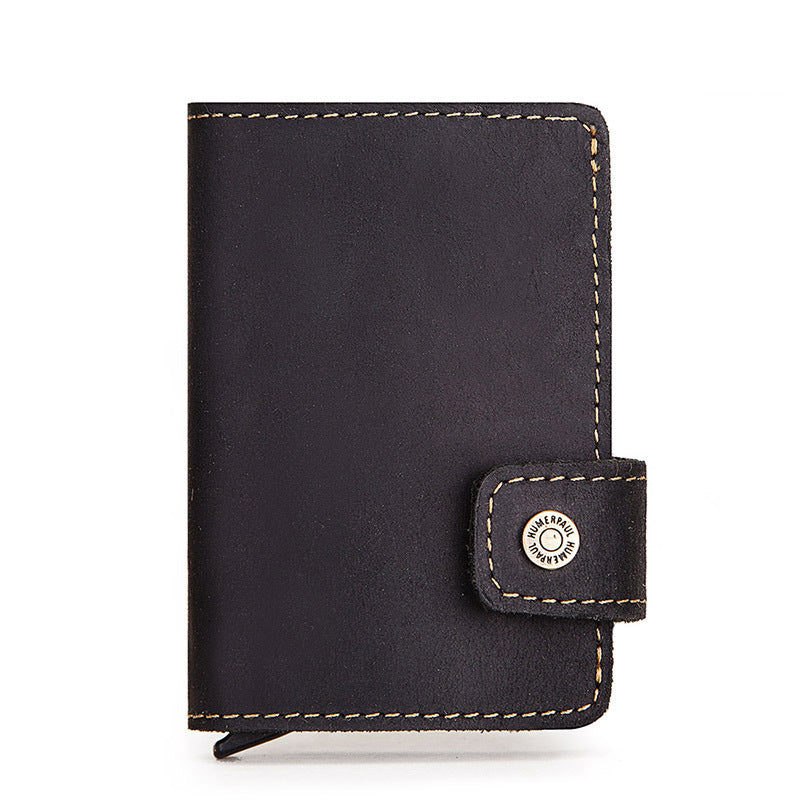 Leather Automatic Pop Up Aluminium Card Holder For Credit Cards Slim Wallet Rfid