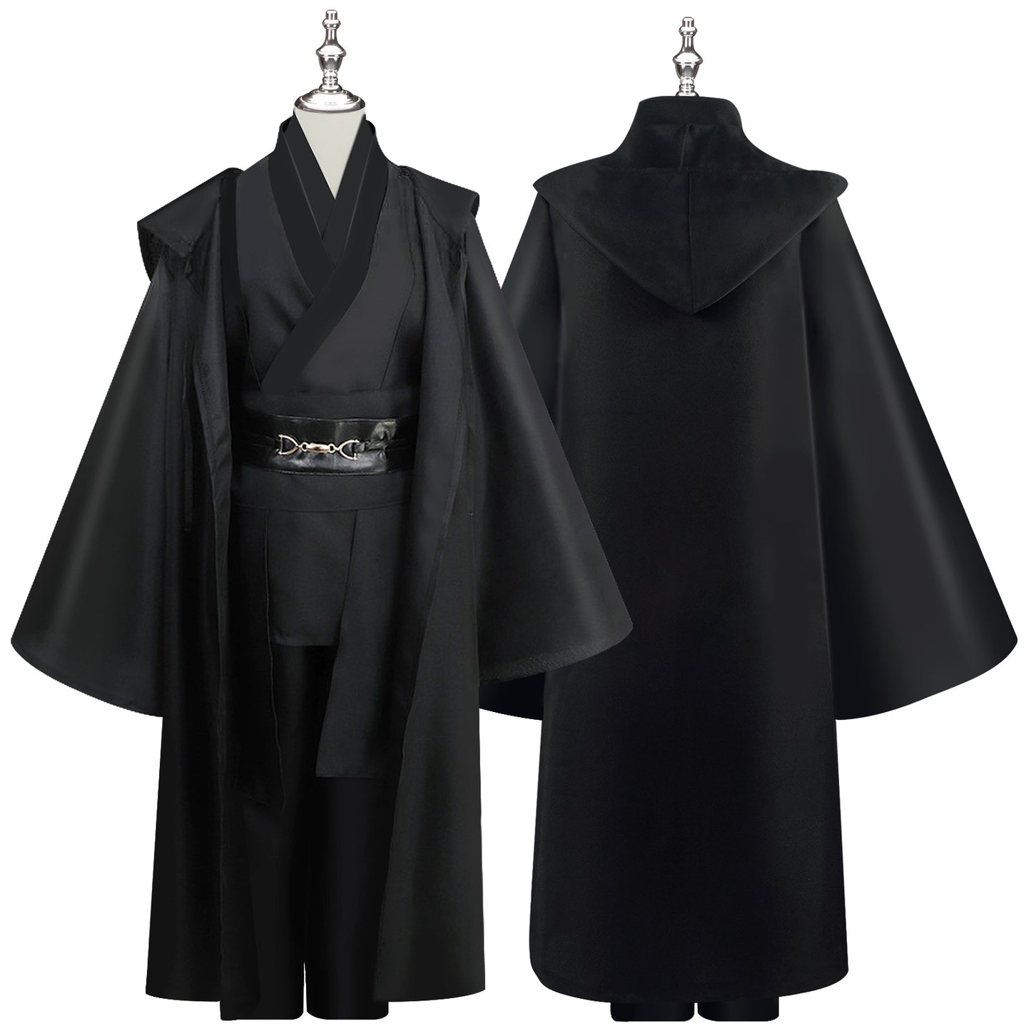 Unisex Black Hooded Fantasy Cloak Robe Cosplay Costume Loose Fit Outfit