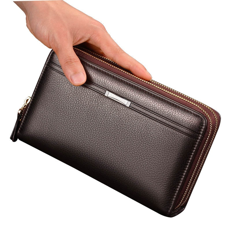 Men's Faux Leather Wallet High Capacity Slim Multiple Card Slots Secure Zip Closure